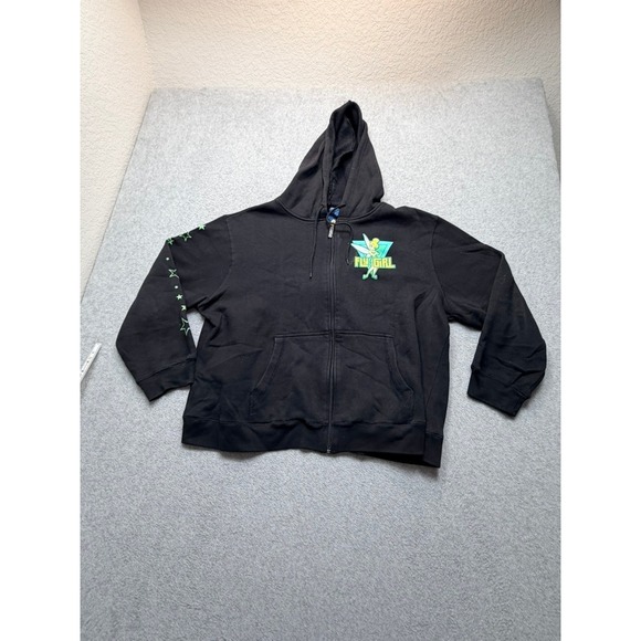 Disney Tops - Disney Tinkerbell Fly Girl Zip Up Hoodie Black Stars Graphic Sweatshirt 2X